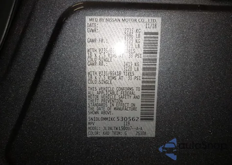 2019 Infiniti Qx60 Luxe z USA, uszkodzony, nr VIN 5N1DL0MM1KC530562